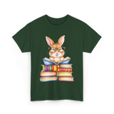 Cute Reading Bunny Books Reader T-Shirt - Forest Green