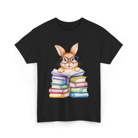 Cute Reading Bunny Reading Books T-Shirt - Black