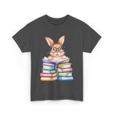 Cute Reading Bunny Reading Books T-Shirt - Dark Heather