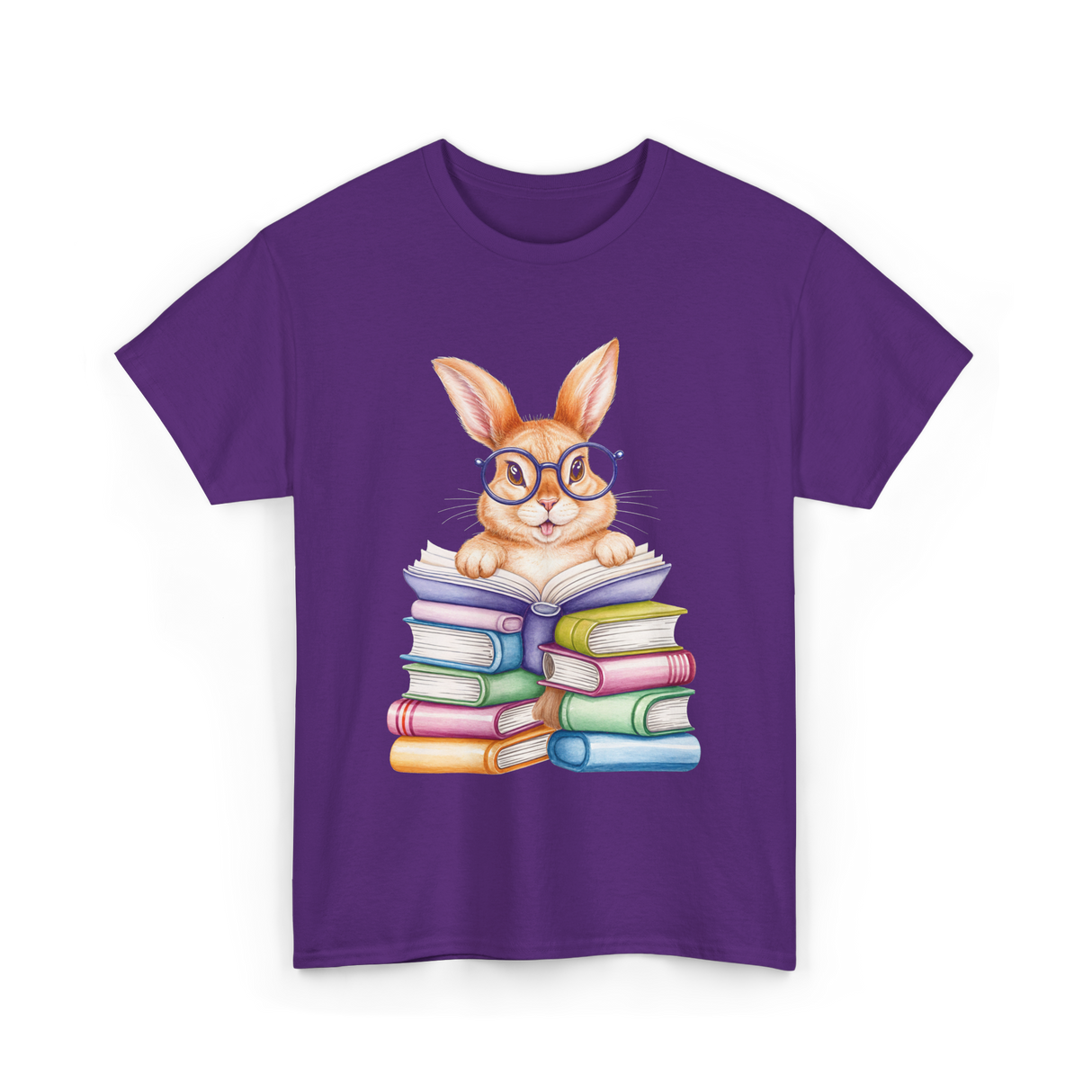 Cute Reading Bunny Reading Books T-Shirt - Purple