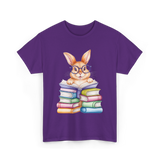 Cute Reading Bunny Reading Books T-Shirt - Purple