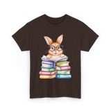 Cute Reading Bunny Reading Books T-Shirt - Dark Chocolate