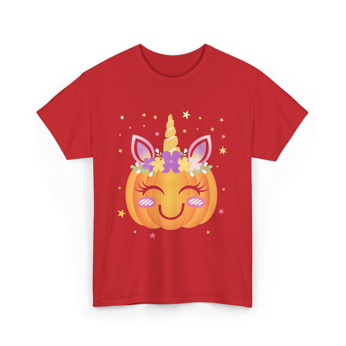 Cute Unicorn Pumpkin Kids Halloween T-Shirt - Red