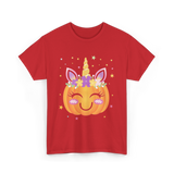 Cute Unicorn Pumpkin Kids Halloween T-Shirt - Red