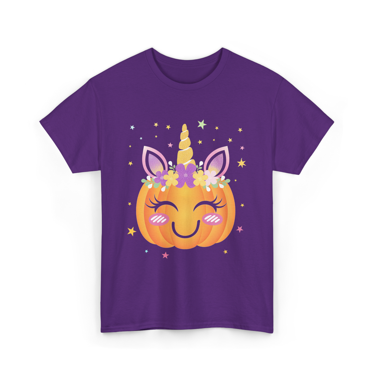 Cute Unicorn Pumpkin Kids Halloween T-Shirt - Purple