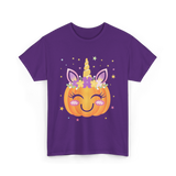 Cute Unicorn Pumpkin Kids Halloween T-Shirt - Purple