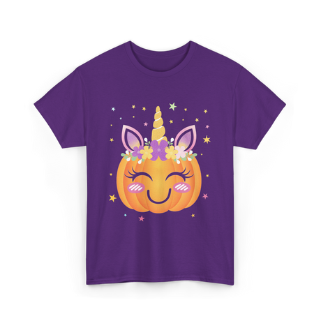 Cute Unicorn Pumpkin Kids Halloween T-Shirt - Purple