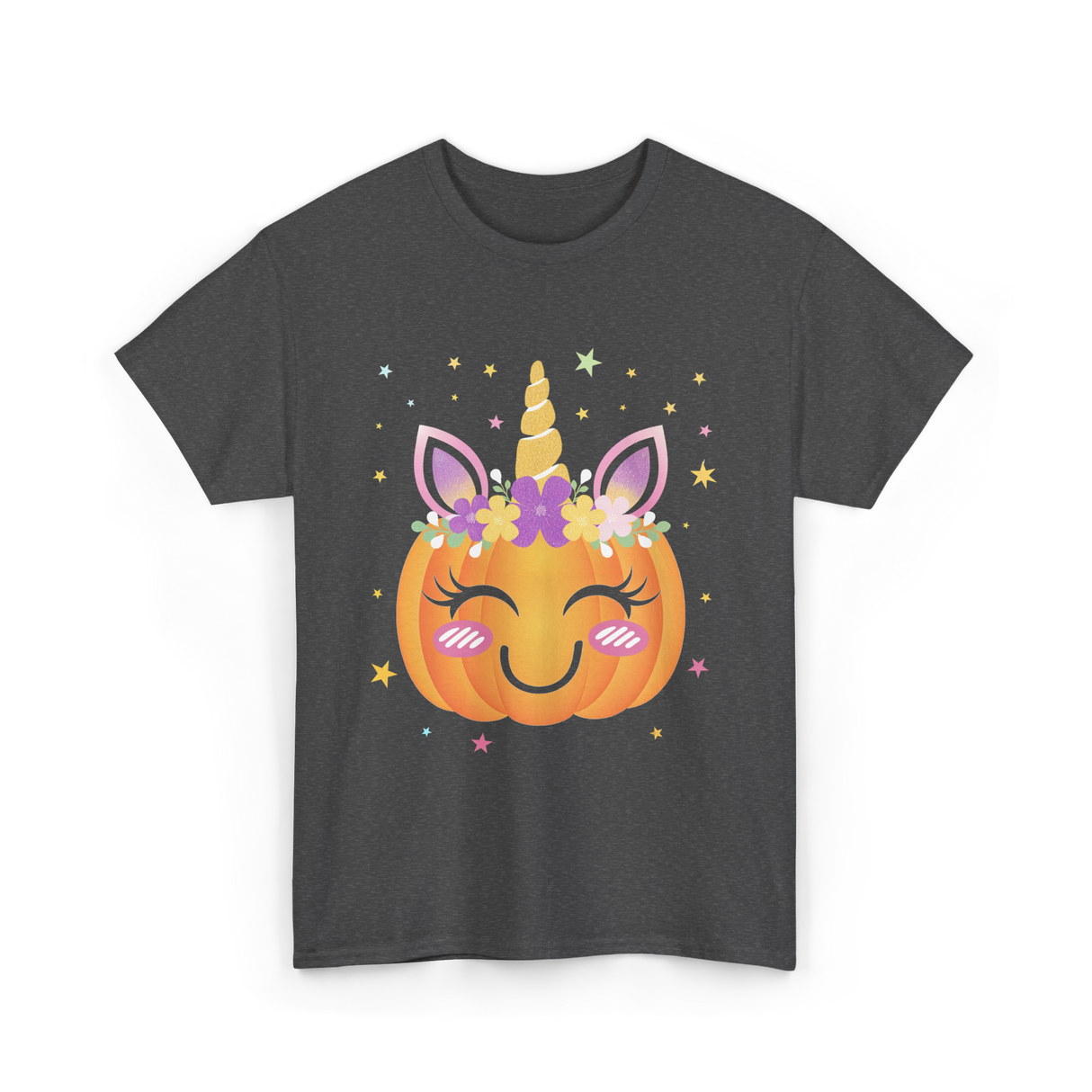 Cute Unicorn Pumpkin Kids Halloween T-Shirt - Dark Heather