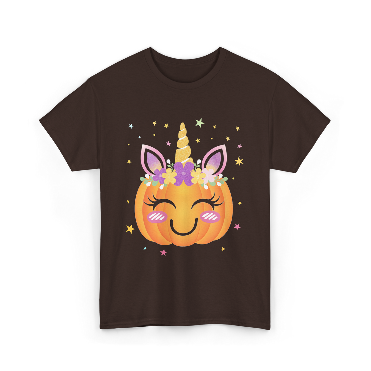 Cute Unicorn Pumpkin Kids Halloween T-Shirt - Dark Chocolate