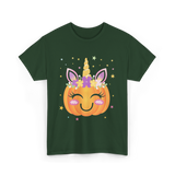 Cute Unicorn Pumpkin Kids Halloween T-Shirt - Forest Green