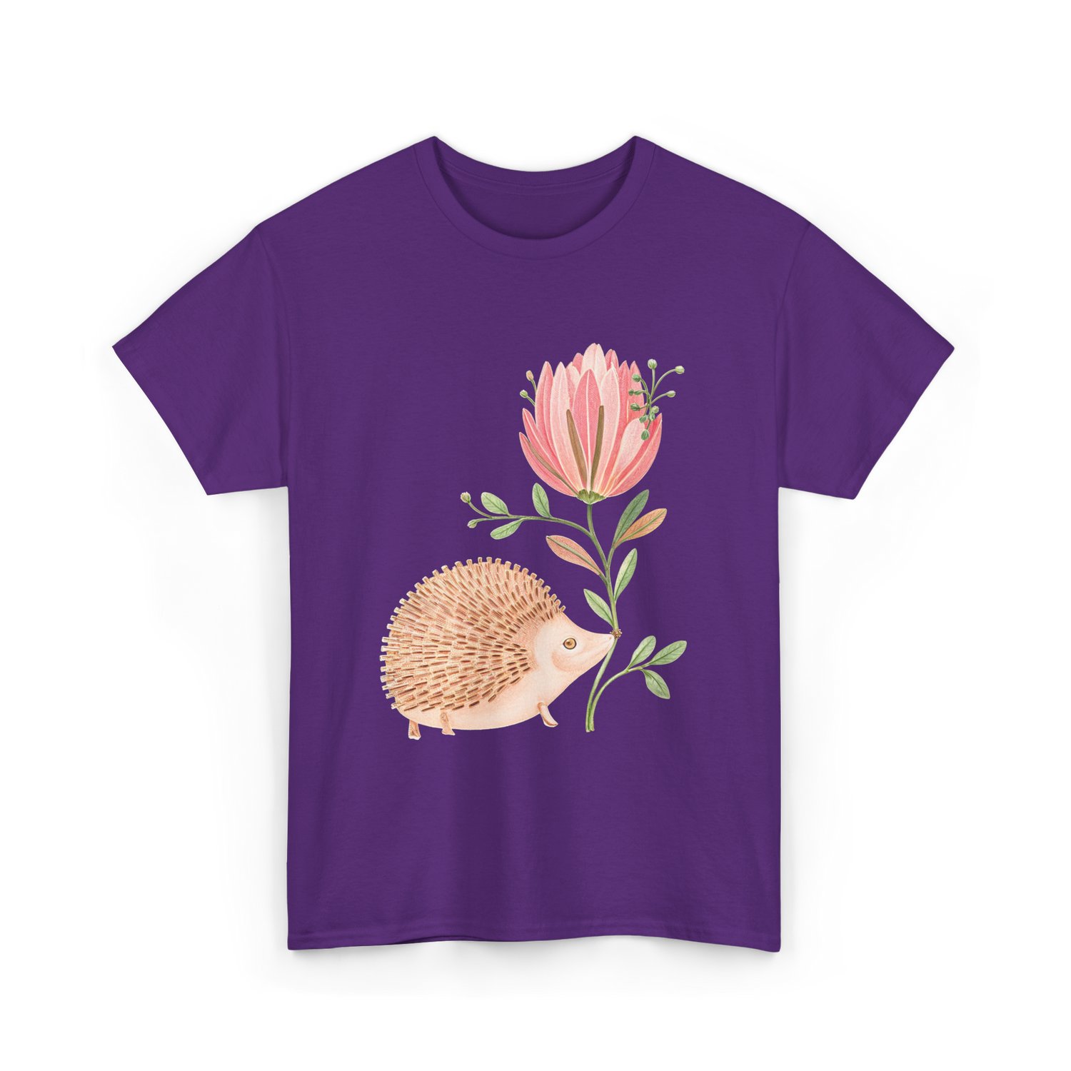 Cute Vintage Hedgehog Flower Art Hedgehog T-Shirt - Purple