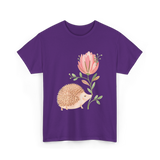 Cute Vintage Hedgehog Flower Art Hedgehog T-Shirt - Purple