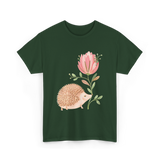 Cute Vintage Hedgehog Flower Art Hedgehog T-Shirt - Forest Green