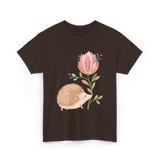 Cute Vintage Hedgehog Flower Art Hedgehog T-Shirt - Dark Chocolate