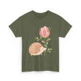 Cute Vintage Hedgehog Flower Art Hedgehog T-Shirt - Military Green