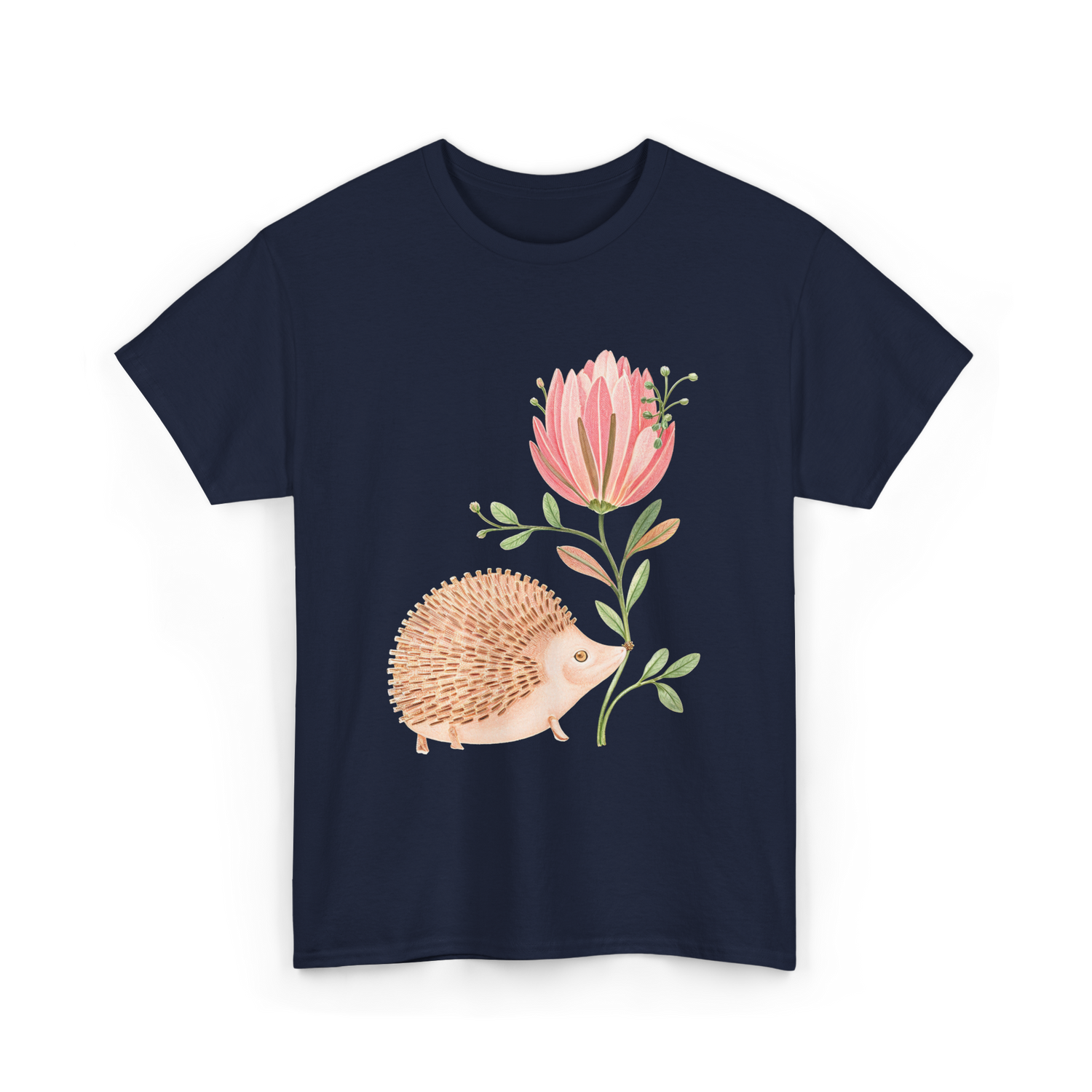 Cute Vintage Hedgehog Flower Art Hedgehog T-Shirt - Navy