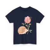 Cute Vintage Hedgehog Flower Art Hedgehog T-Shirt - Navy