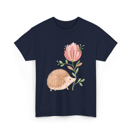 Cute Vintage Hedgehog Flower Art Hedgehog T-Shirt - Navy