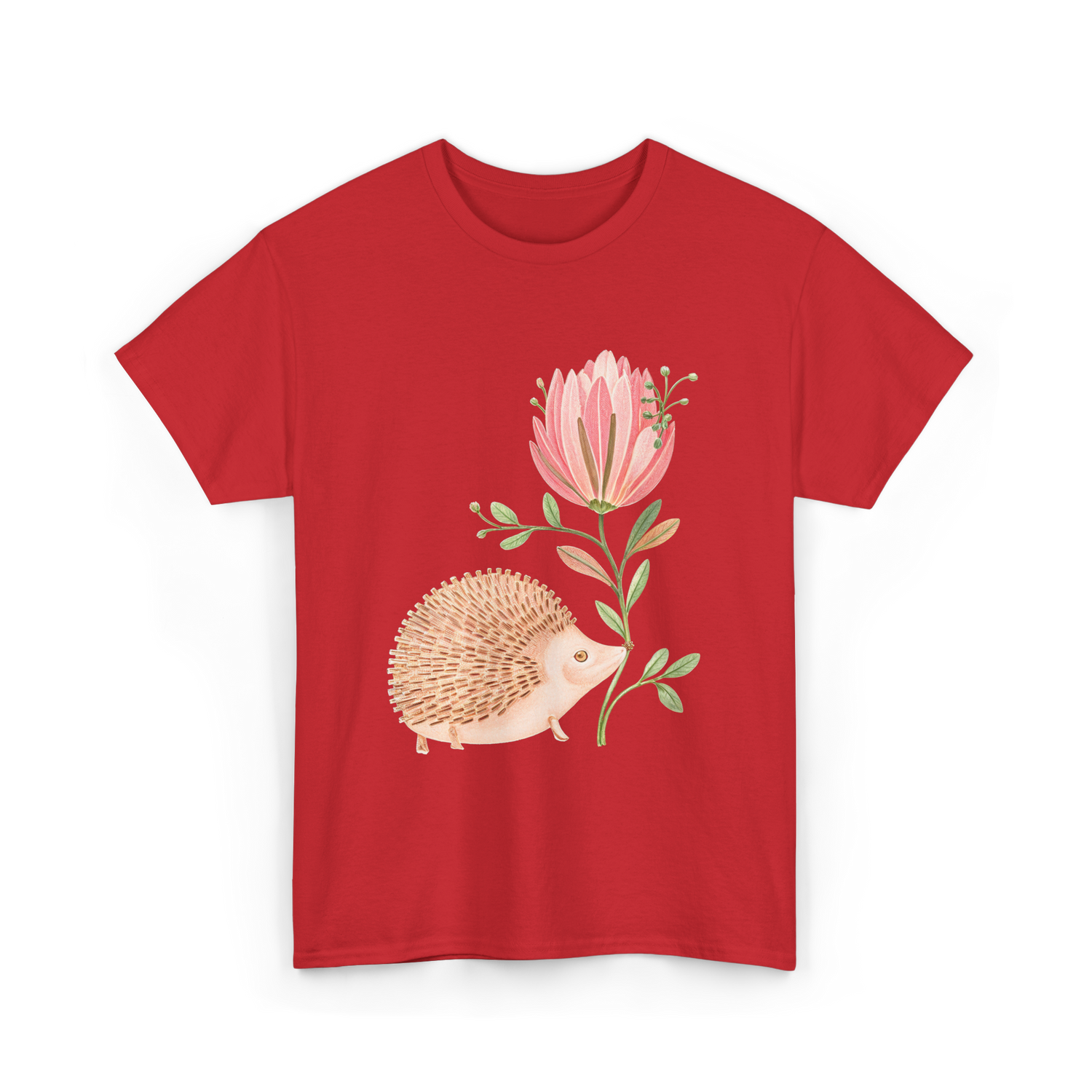 Cute Vintage Hedgehog Flower Art Hedgehog T-Shirt - Red