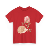 Cute Vintage Hedgehog Flower Art Hedgehog T-Shirt - Red