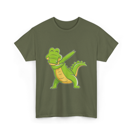 Dabbing Alligator Crocodile Kids T-Shirt - Military Green