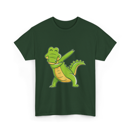 Dabbing Alligator Crocodile Kids T-Shirt - Forest Green