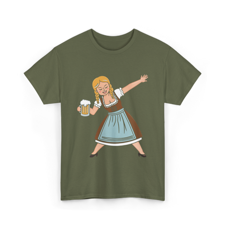 Dabbing Dirndl Girl Oktoberfest Beer T-Shirt - Military Green