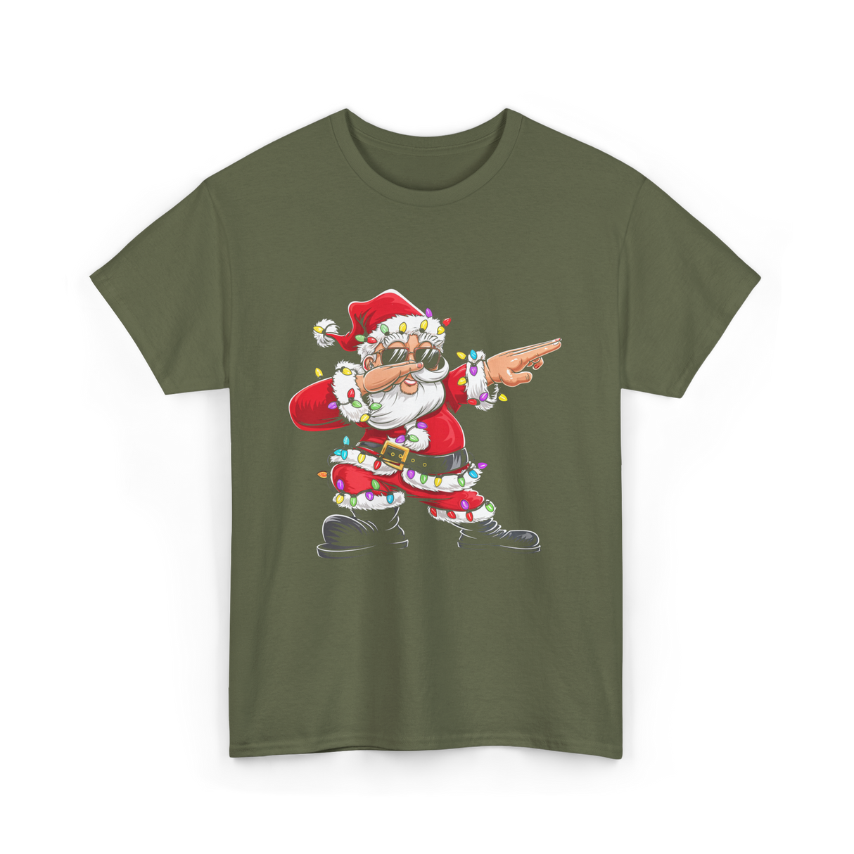 Dabbing Santa Claus Christmas Santa T-Shirt - Military Green