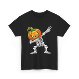 Dabbing Skeleton Pumpkin Halloween T-Shirt - Black