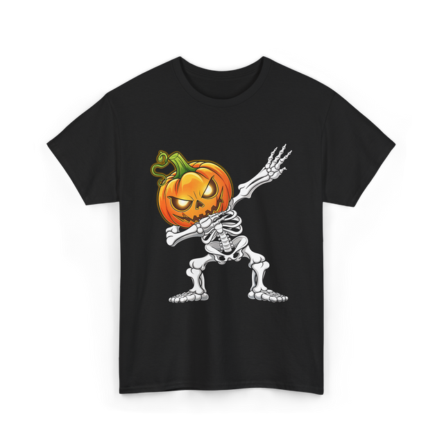 Dabbing Skeleton Pumpkin Halloween T-Shirt - Black