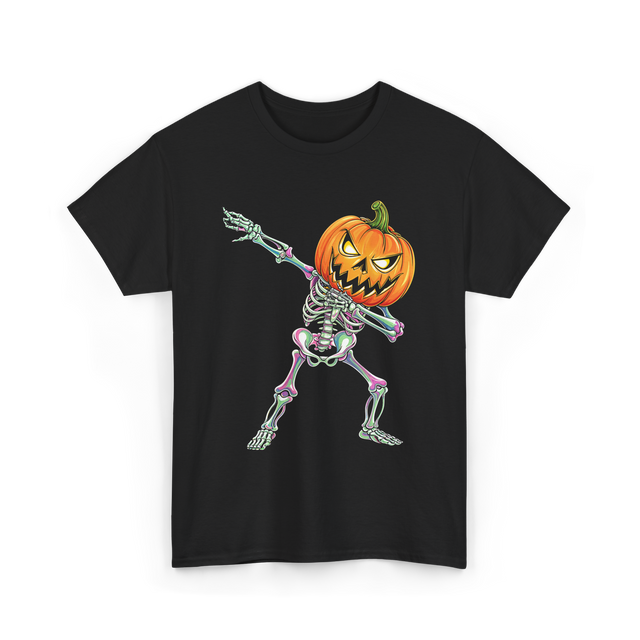 Dabbing Skeleton Pumpkin Halloween T-Shirt - Black