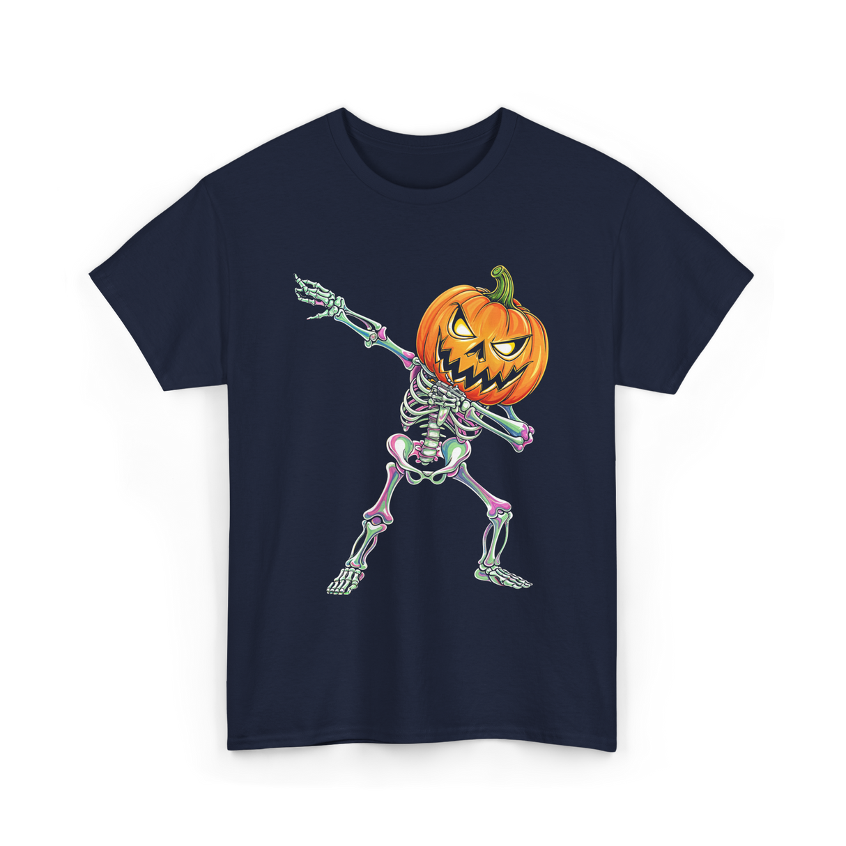 Dabbing Skeleton Pumpkin Halloween T-Shirt - Navy