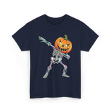 Dabbing Skeleton Pumpkin Halloween T-Shirt - Navy