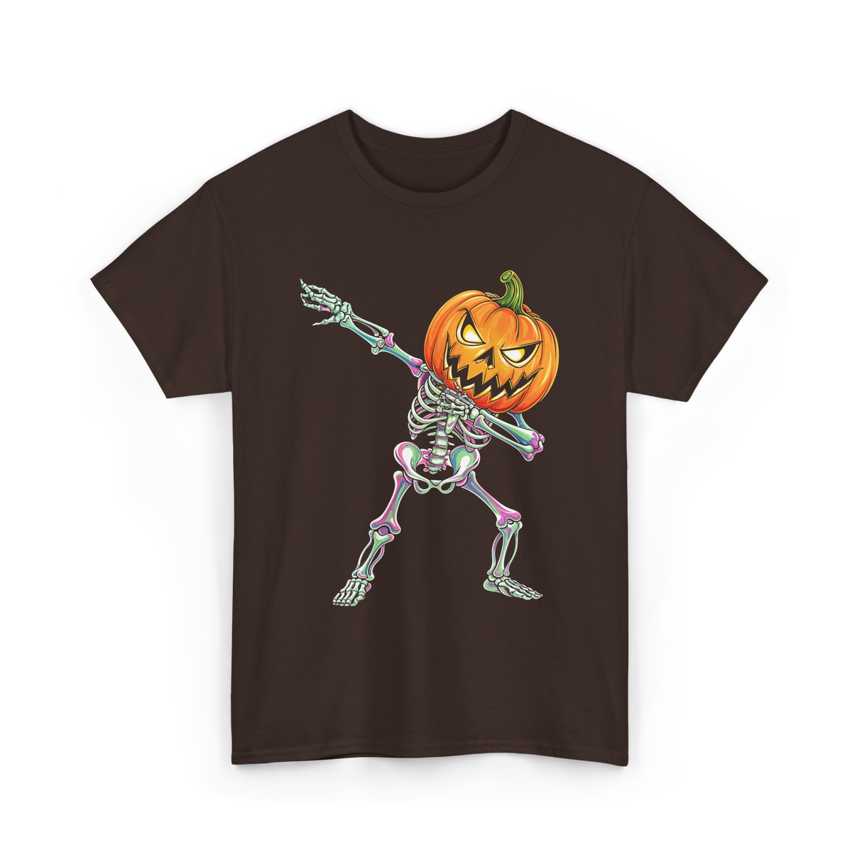 Dabbing Skeleton Pumpkin Halloween T-Shirt - Dark Chocolate