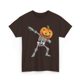 Dabbing Skeleton Pumpkin Halloween T-Shirt - Dark Chocolate