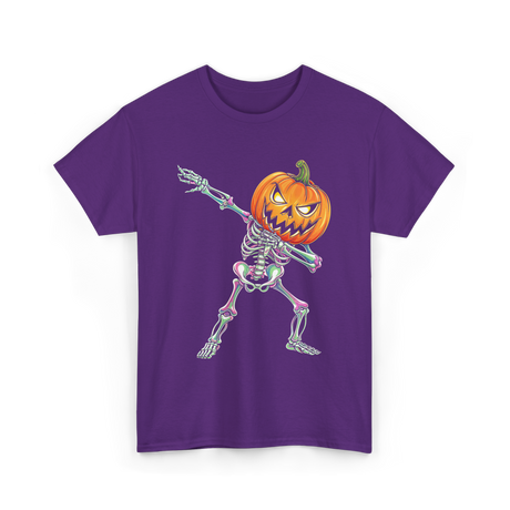 Dabbing Skeleton Pumpkin Halloween T-Shirt - Purple