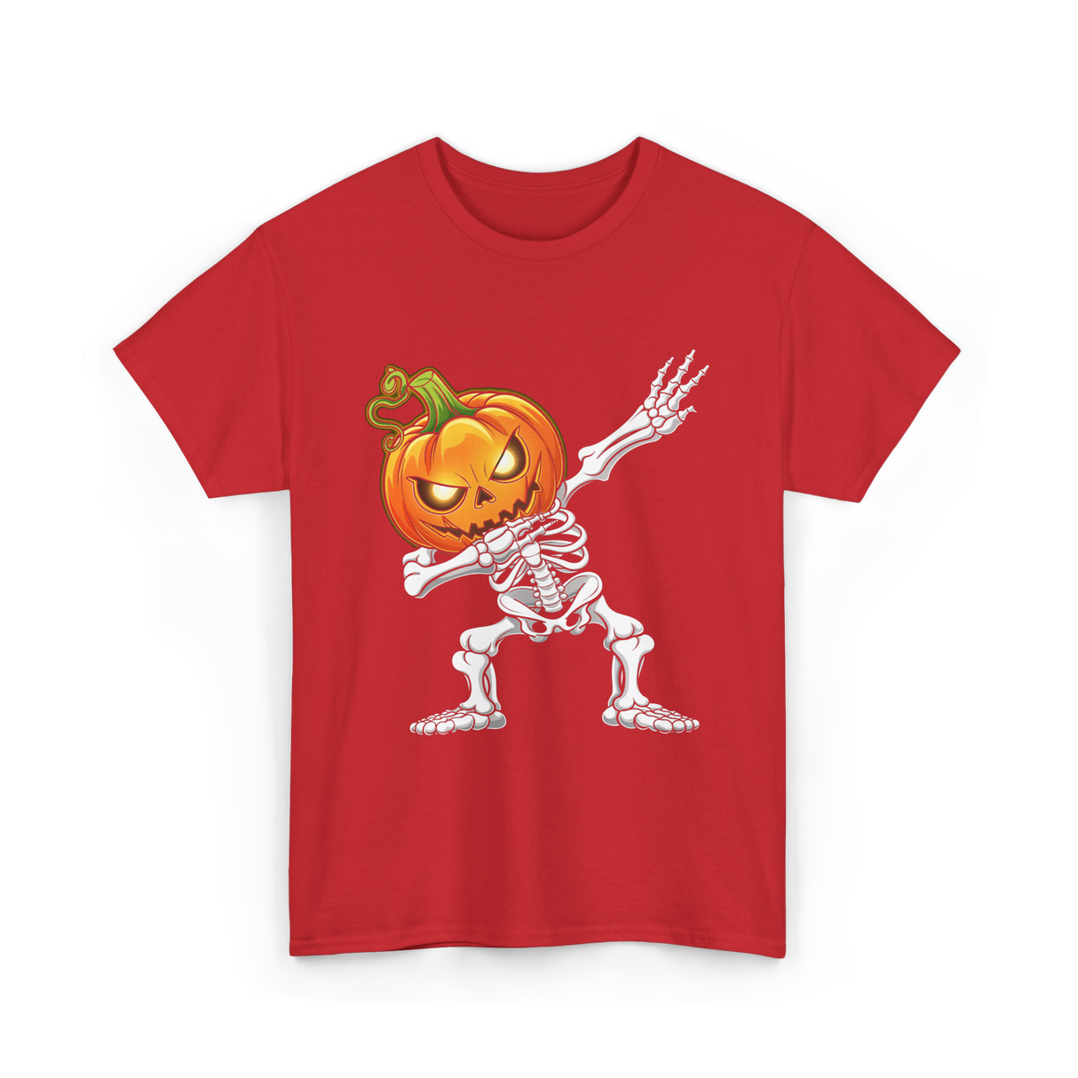 Dabbing Skeleton Pumpkin Halloween T-Shirt - Red