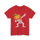 Dabbing Skeleton Pumpkin Halloween T-Shirt - Red