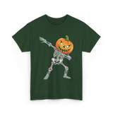 Dabbing Skeleton Pumpkin Halloween T-Shirt - Forest Green