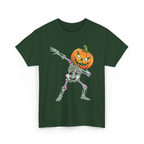 Dabbing Skeleton Pumpkin Halloween T-Shirt - Forest Green