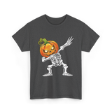 Dabbing Skeleton Pumpkin Halloween T-Shirt - Dark Heather