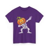 Dabbing Skeleton Pumpkin Halloween T-Shirt - Purple