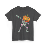 Dabbing Skeleton Pumpkin Halloween T-Shirt - Dark Heather