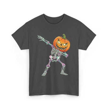 Dabbing Skeleton Pumpkin Halloween T-Shirt - Dark Heather