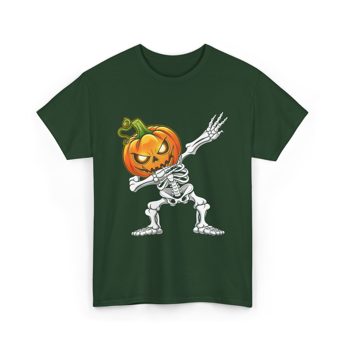 Dabbing Skeleton Pumpkin Halloween T-Shirt - Forest Green