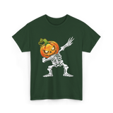 Dabbing Skeleton Pumpkin Halloween T-Shirt - Forest Green