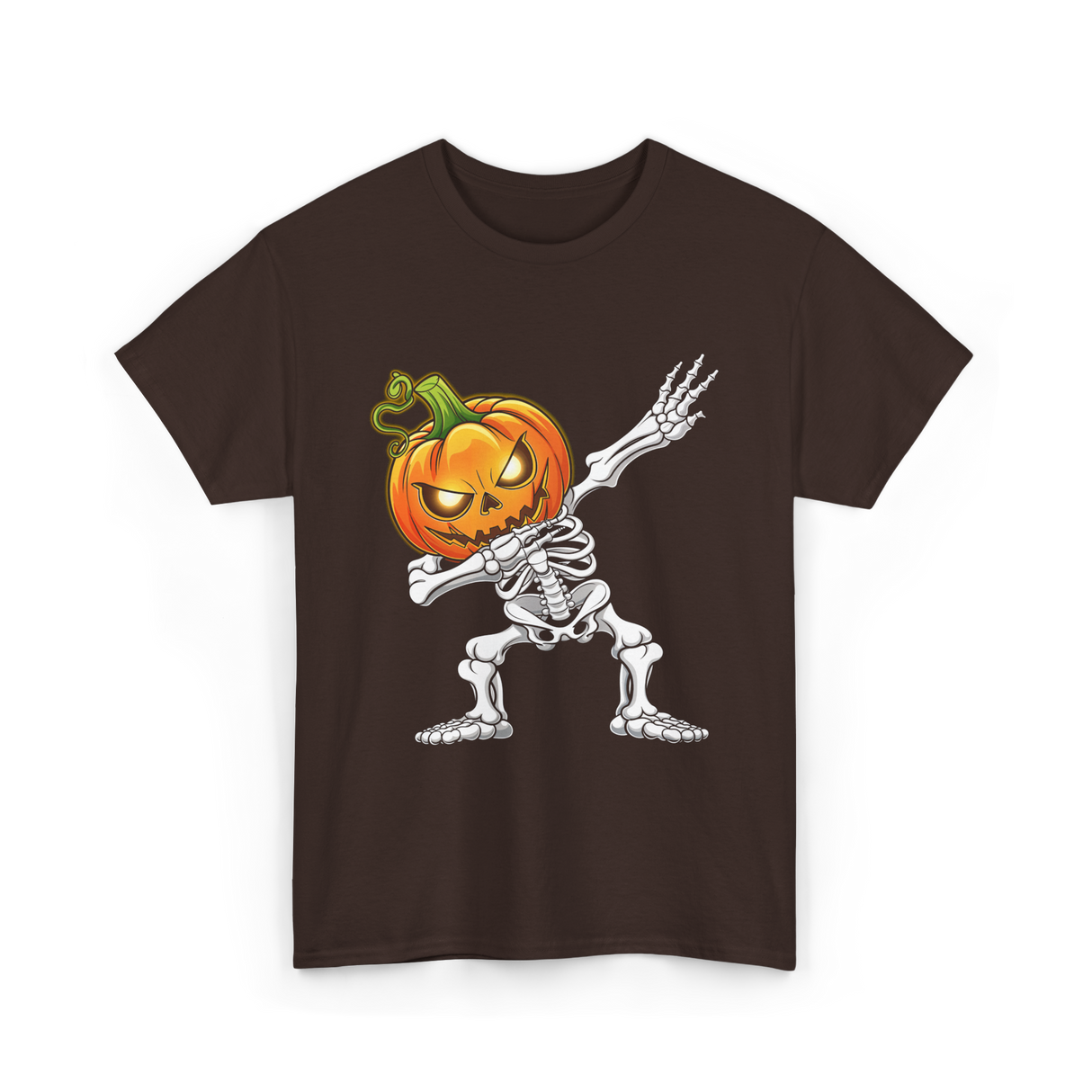 Dabbing Skeleton Pumpkin Halloween T-Shirt - Dark Chocolate