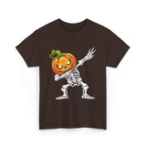 Dabbing Skeleton Pumpkin Halloween T-Shirt - Dark Chocolate