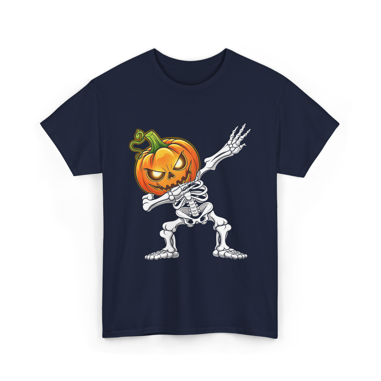 Dabbing Skeleton Pumpkin Halloween T-Shirt - Navy