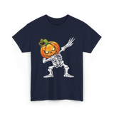 Dabbing Skeleton Pumpkin Halloween T-Shirt - Navy